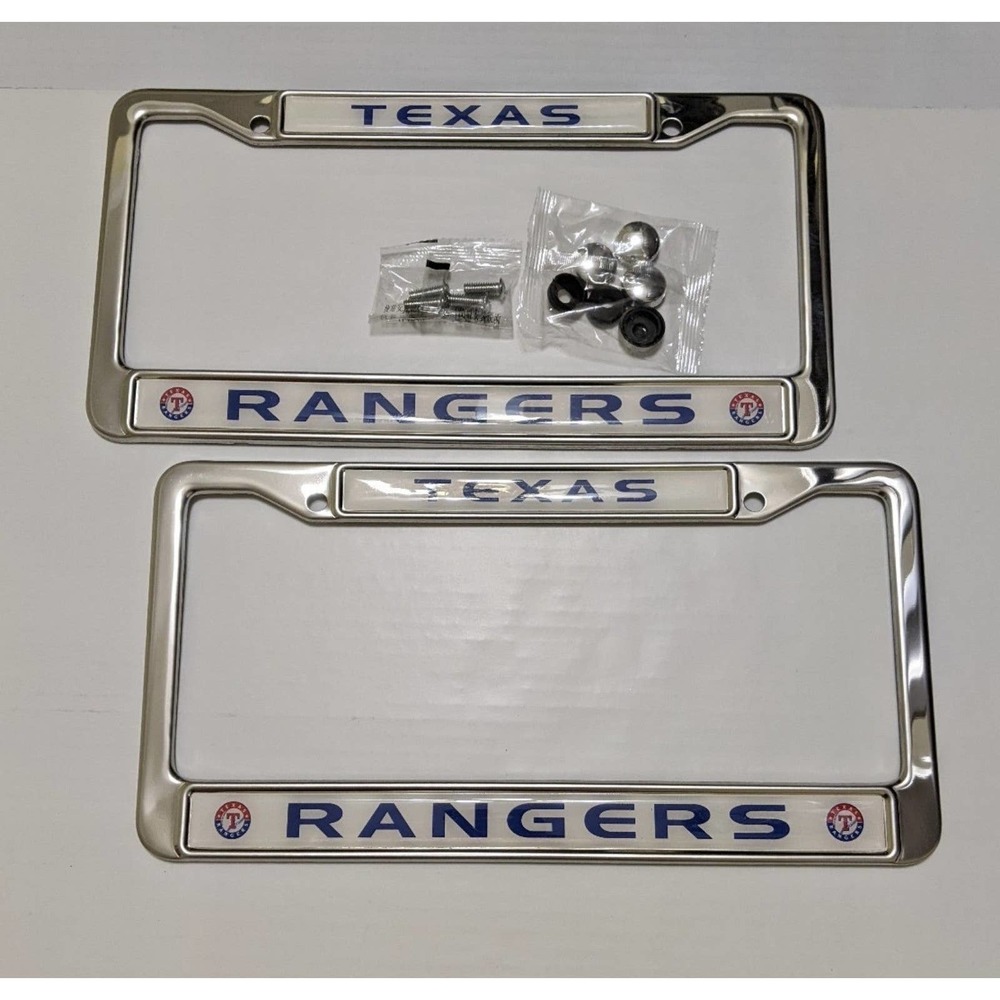 2 front and back Texas rangers silver tone car License Plate Frame